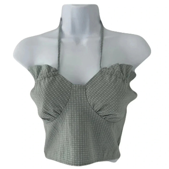 Suzanne Betro/ Blue & white/ Checkered/Adjustable crop top/Halter tied/Size US M - Picture 2 of 8